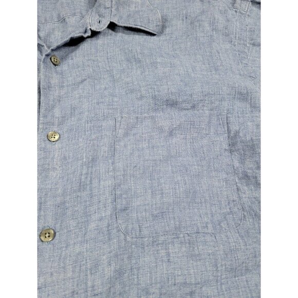 Tasso Elba Button Shirt Mens XL Chambray Blue Short Sleeve Linen Hawaiian SS - Picture 5 of 7
